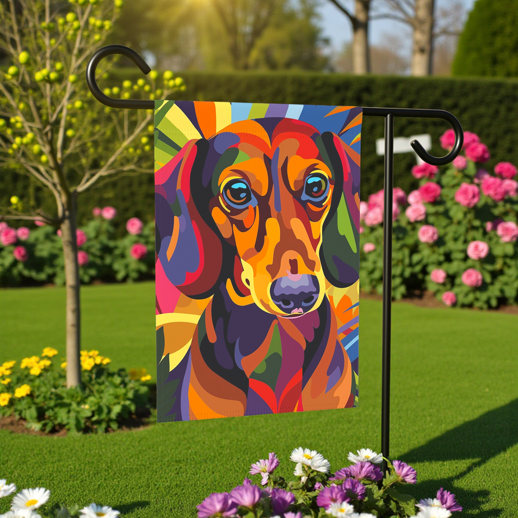 Abstract Colored Dachshund Garden Flag
