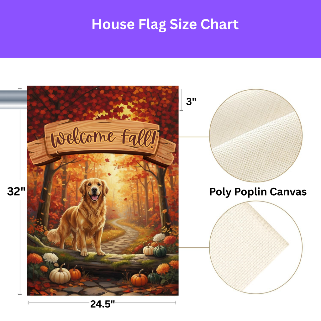 Welcome Fall Golden Retriever Garden Flag - yard display - Dragonfire Gardens