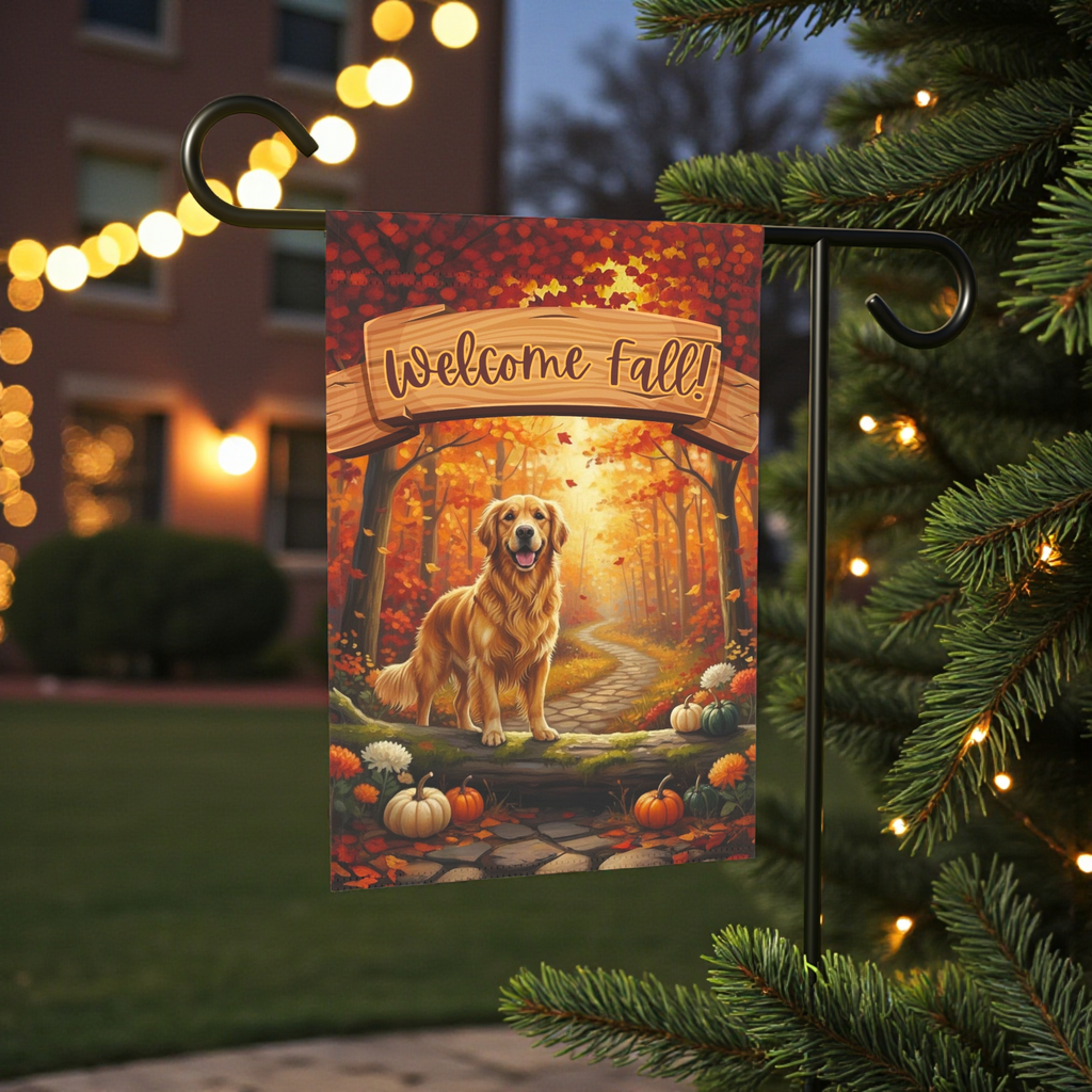 Welcome Fall Golden Retriever Garden Flag - product detail - Dragonfire Gardens