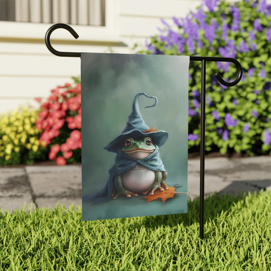 Wizard Frog Garden Flag - outdoor display - Dragonfire Gardens