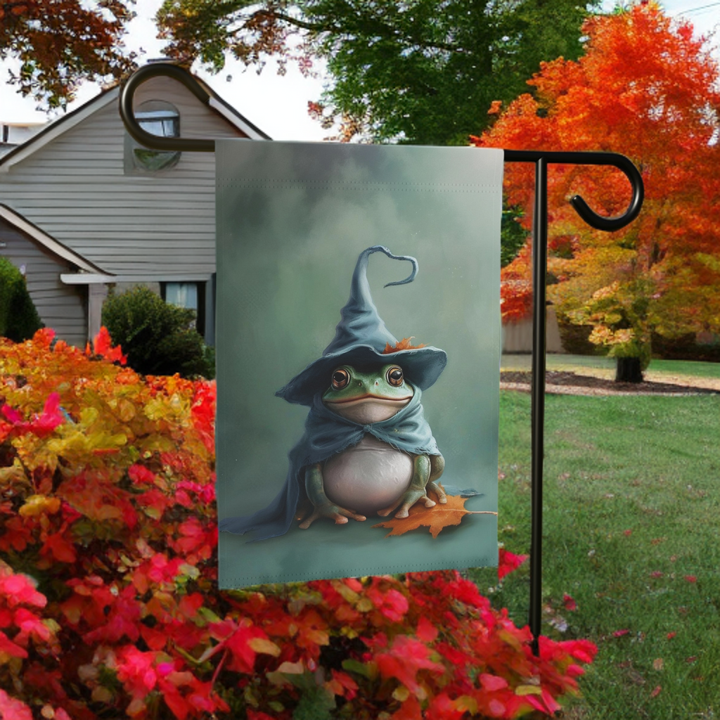 Wizard Frog Garden Flag - size comparison - Dragonfire Gardens