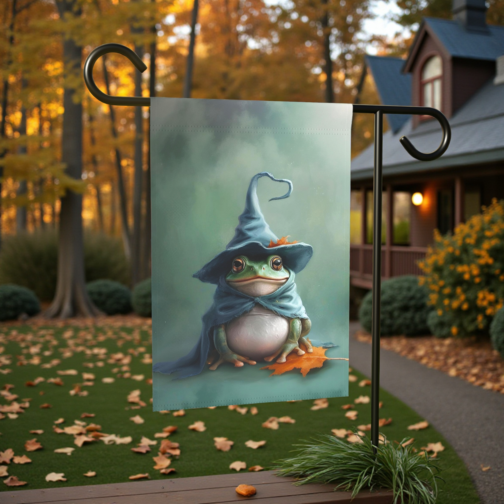 Wizard Frog Garden Flag - product detail - Dragonfire Gardens