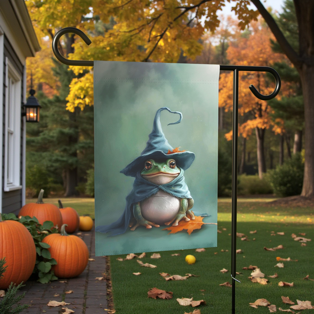 Wizard Frog Garden Flag - front view - Dragonfire Gardens
