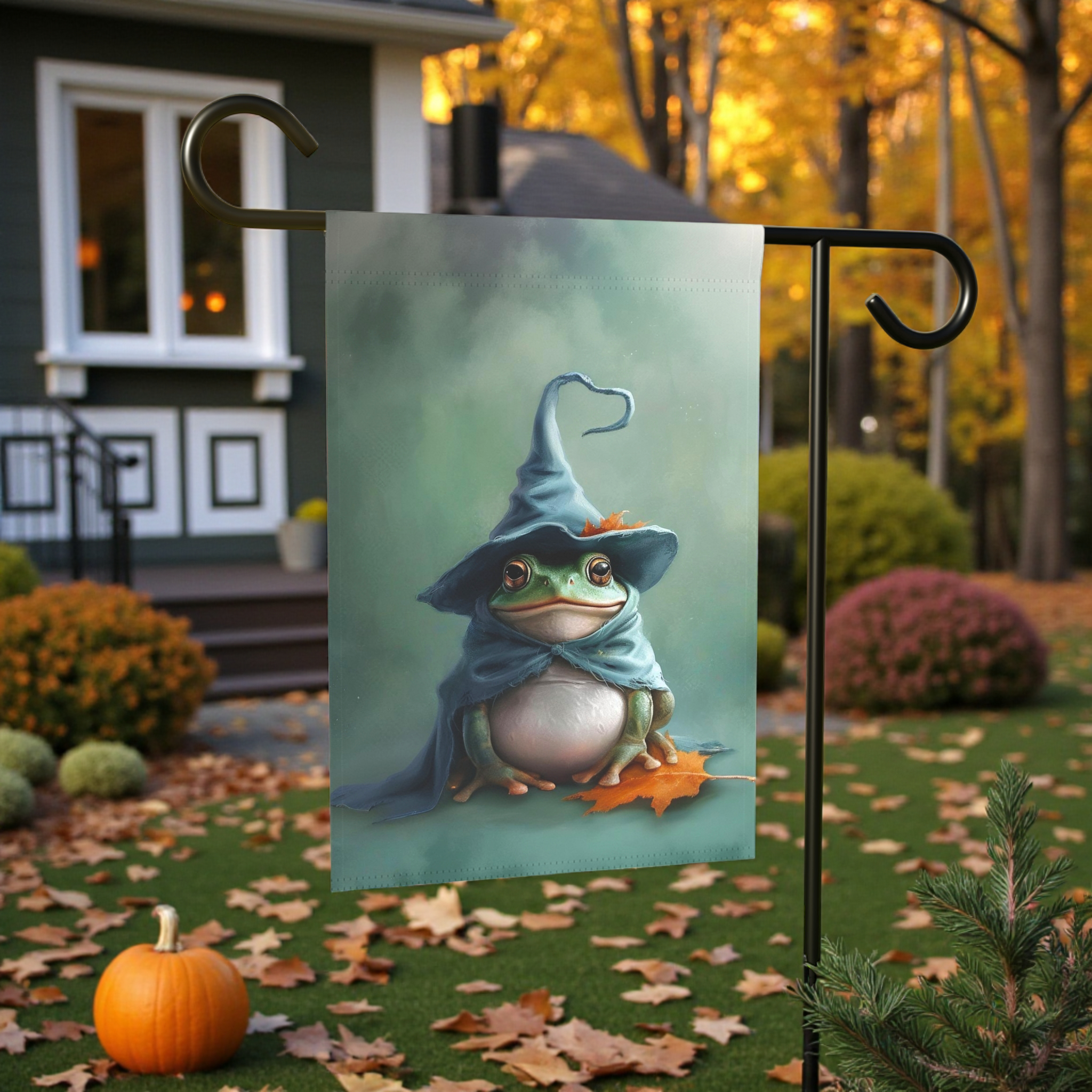 Wizard Frog Garden Flag - banner view - Dragonfire Gardens