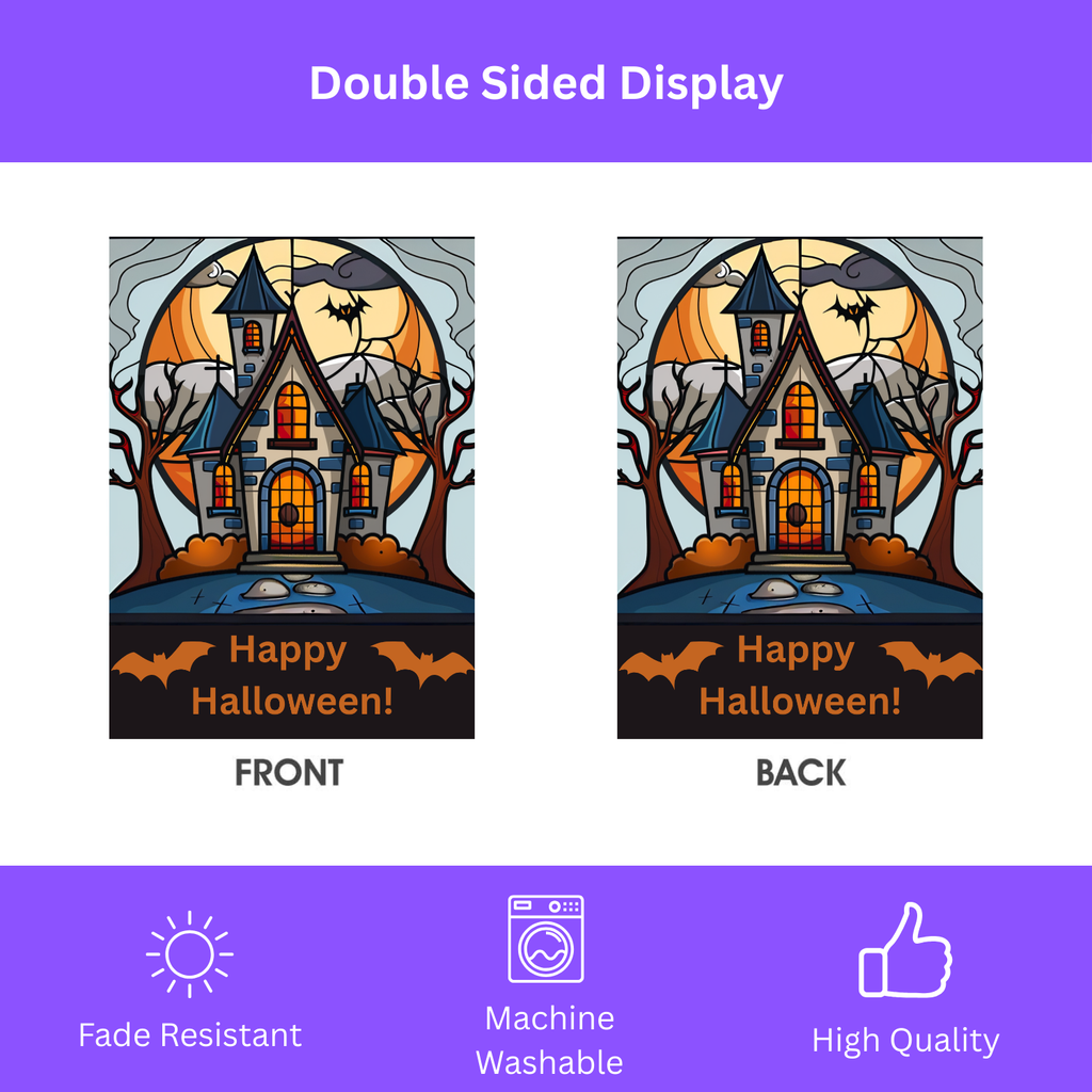 Haunted House Halloween Garden Flag - double-sided design - Dragonfire Gardens