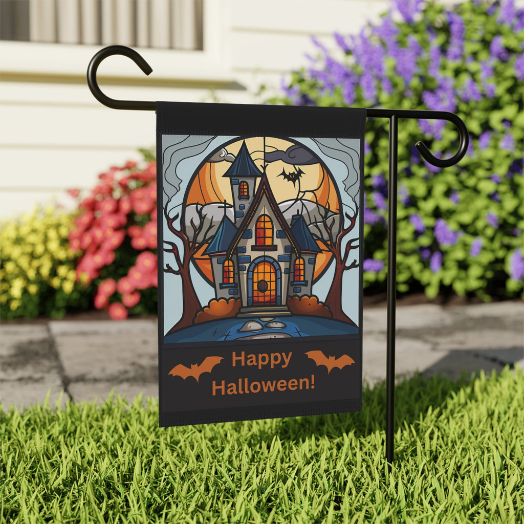 Haunted House Halloween Garden Flag - outdoor display - Dragonfire Gardens
