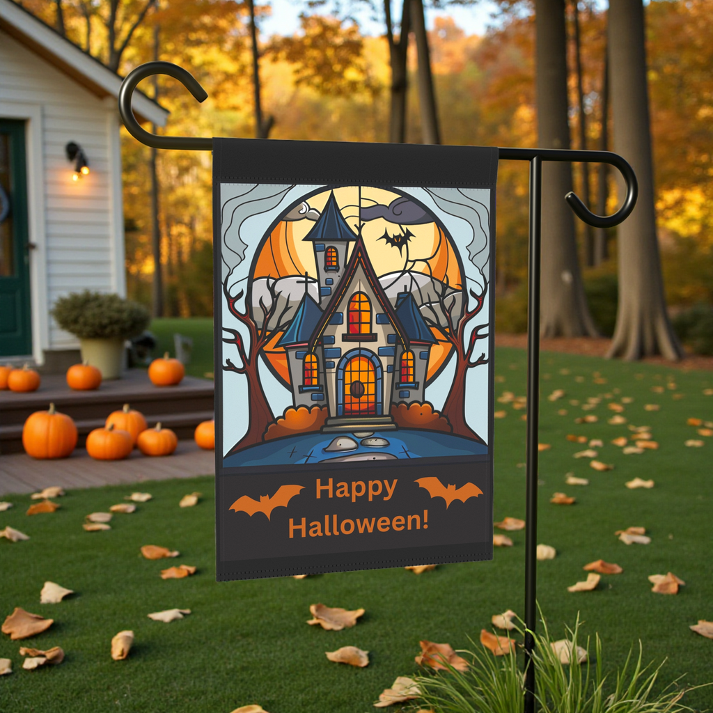 Haunted House Halloween Garden Flag - product detail - Dragonfire Gardens