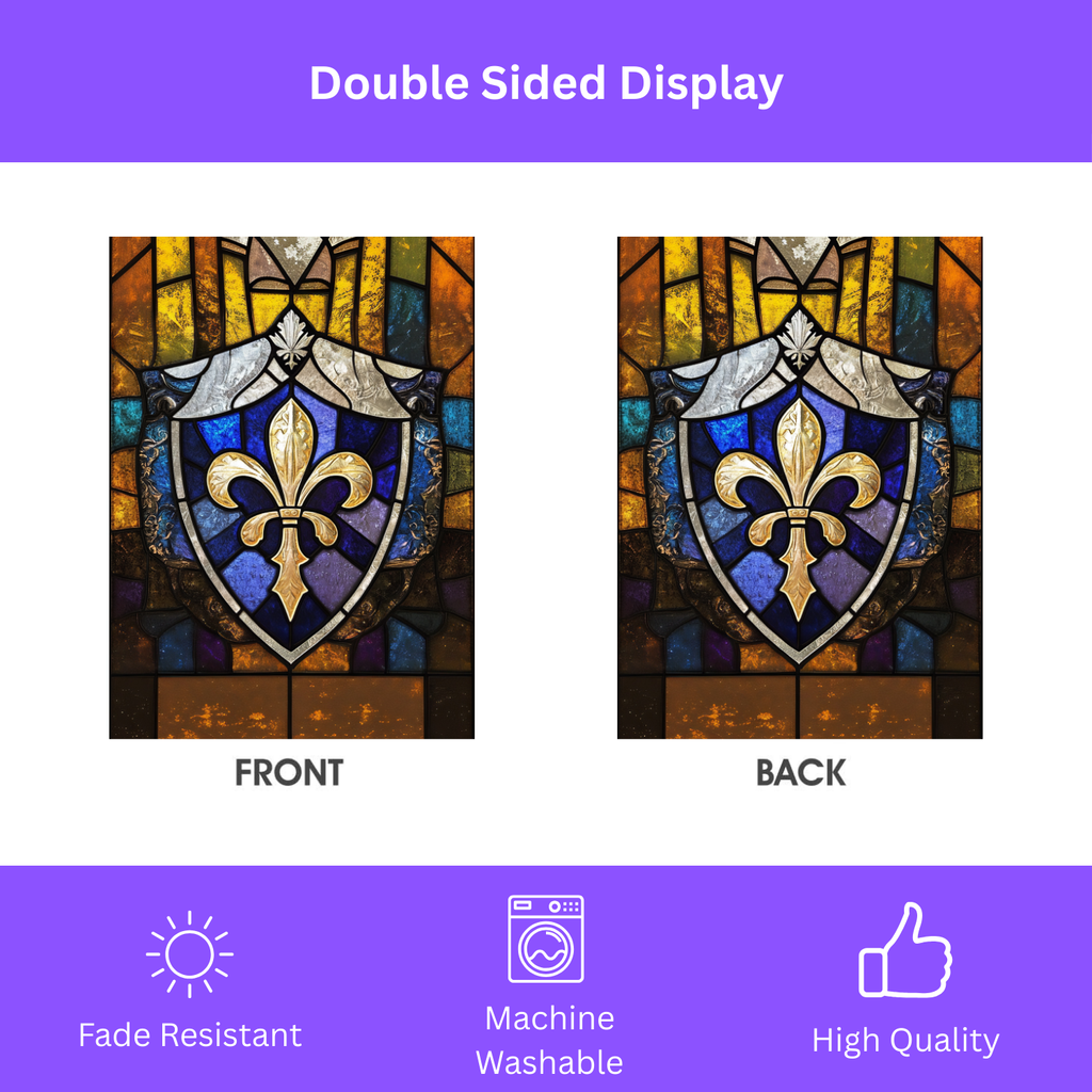 Stained Glass Fleur De Lis Garden Flag - double-sided design - Dragonfire Gardens