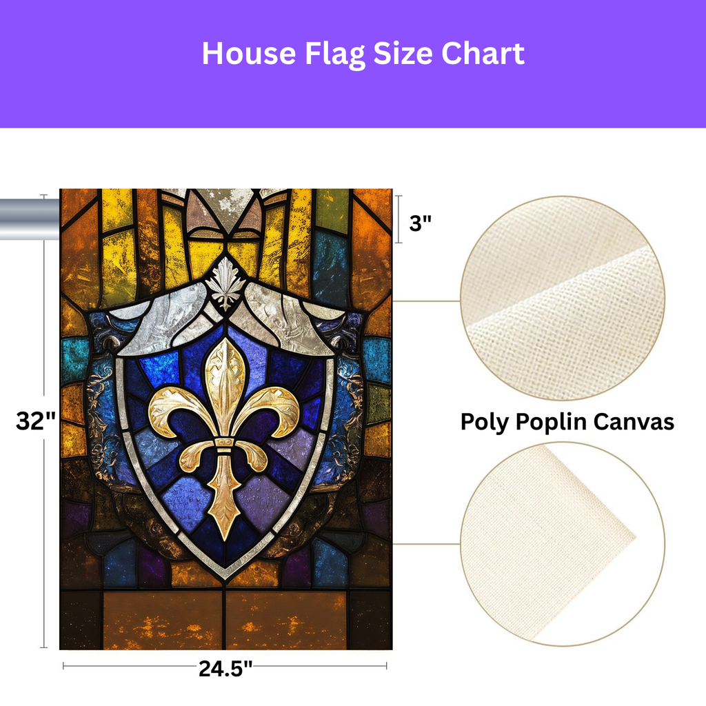 Stained Glass Fleur De Lis Garden Flag - yard display - Dragonfire Gardens