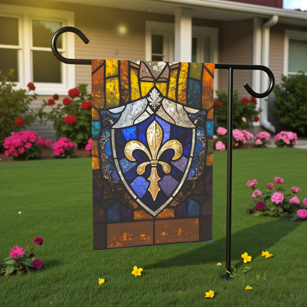 Stained Glass Fleur De Lis Garden Flag - product detail - Dragonfire Gardens