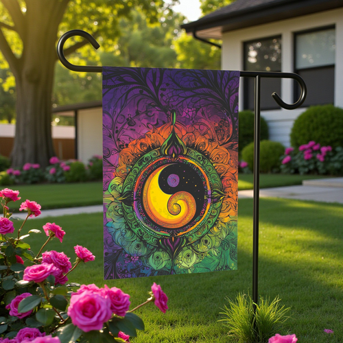 Abstract Yin and Yang Garden Flag - front view - Dragonfire Gardens