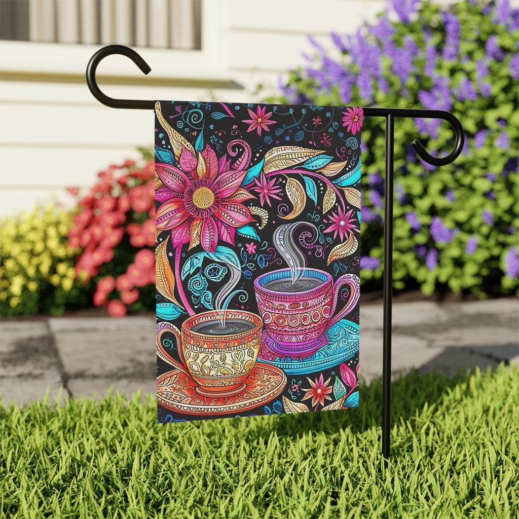 Abstract Cups of Coffee Garden Flag