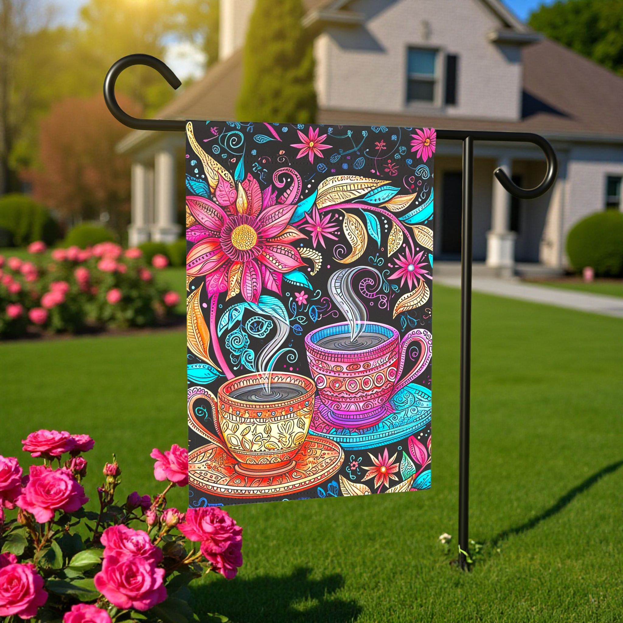 Abstract Cups of Coffee Garden Flag