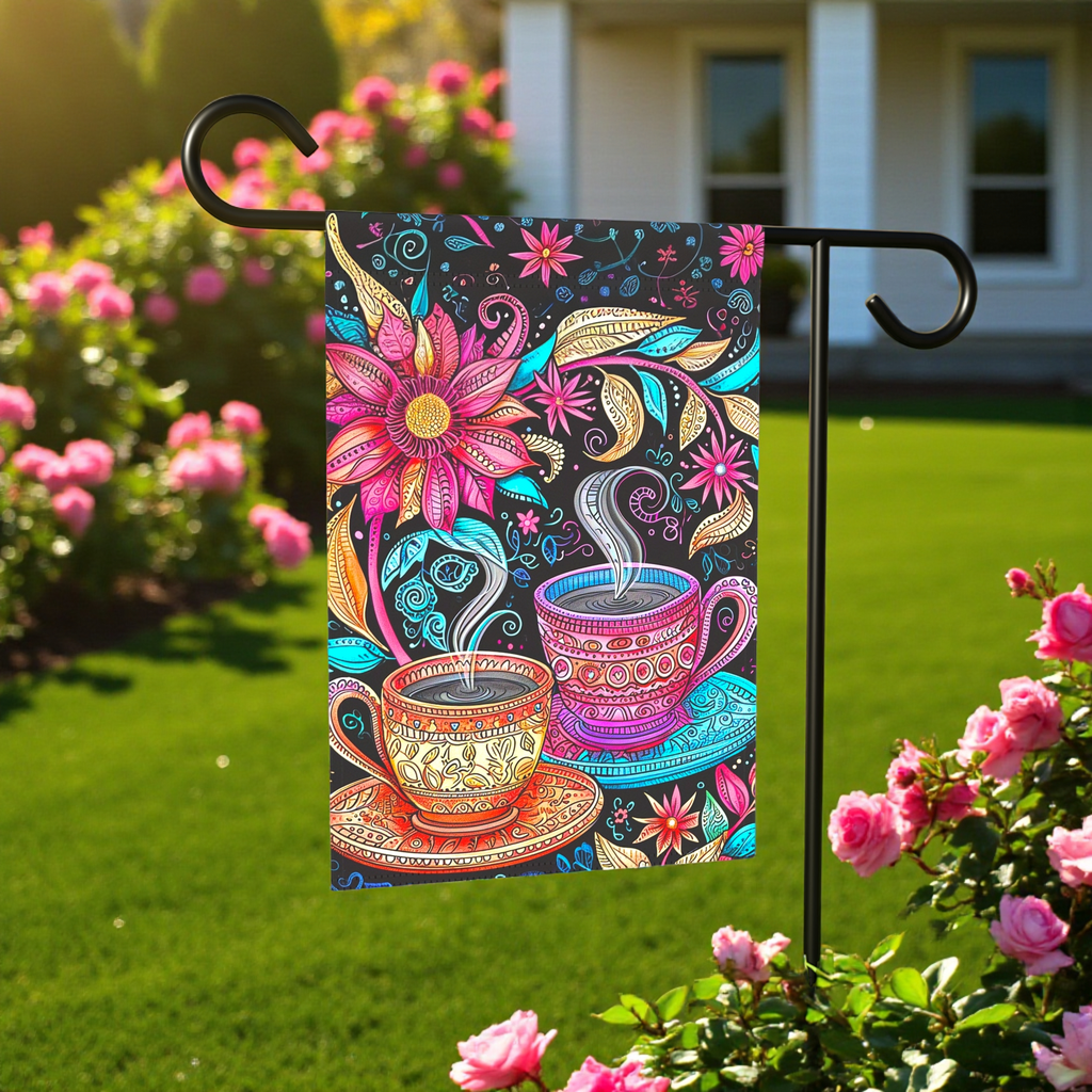 Abstract Cups of Coffee Garden Flag