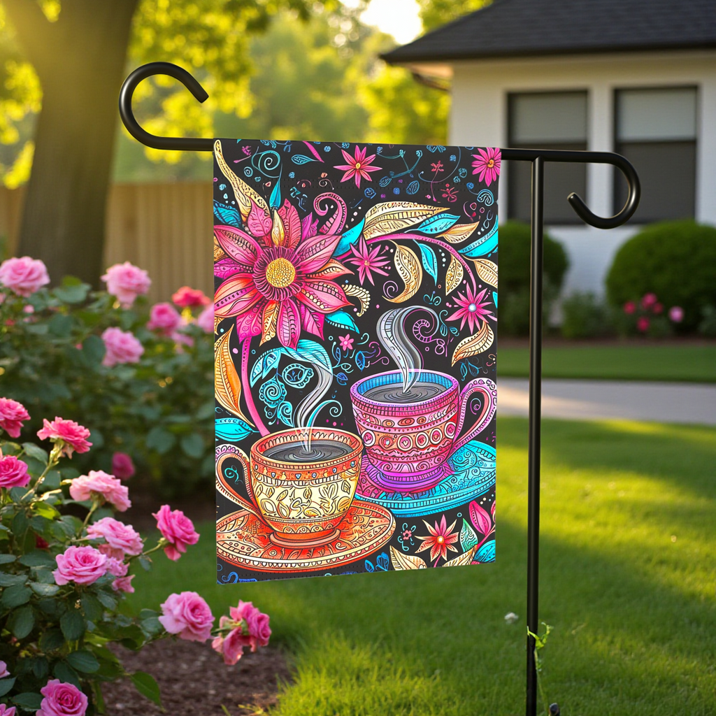 Abstract Cups of Coffee Garden Flag