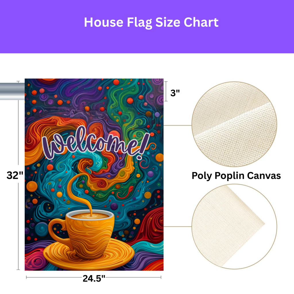 Colorful Coffee Welcome Garden Flag - porch decor - Dragonfire Gardens