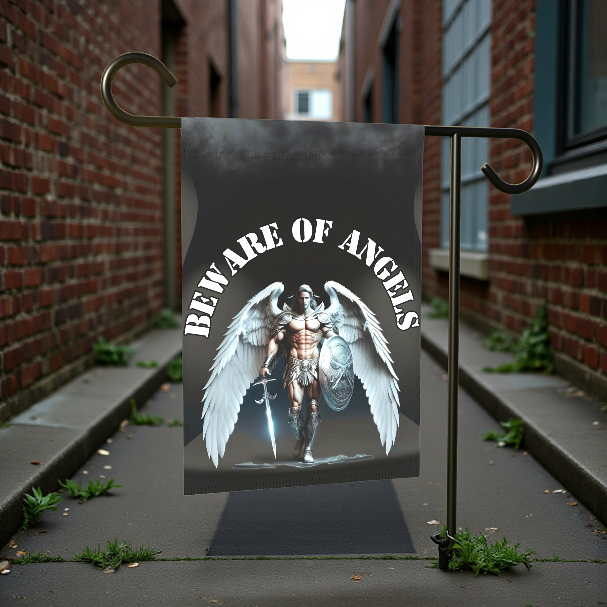 Beware of Angels Spiritual Garden Flag - size comparison - Dragonfire Gardens