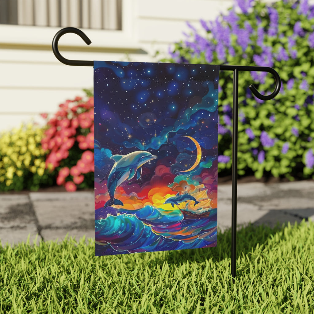 Abstract Sea Dolphin Garden Flag - close-up detail - Dragonfire Gardens