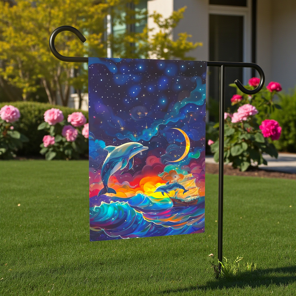 Abstract Sea Dolphin Garden Flag - product detail - Dragonfire Gardens