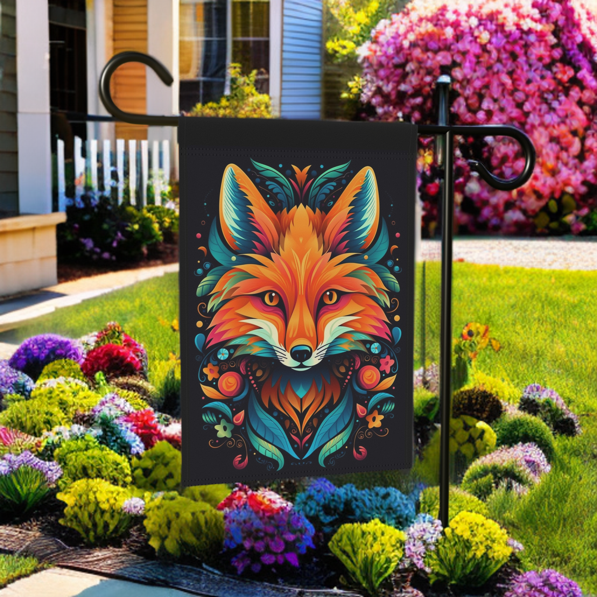 Vibrant Abstract Fox Garden Flag