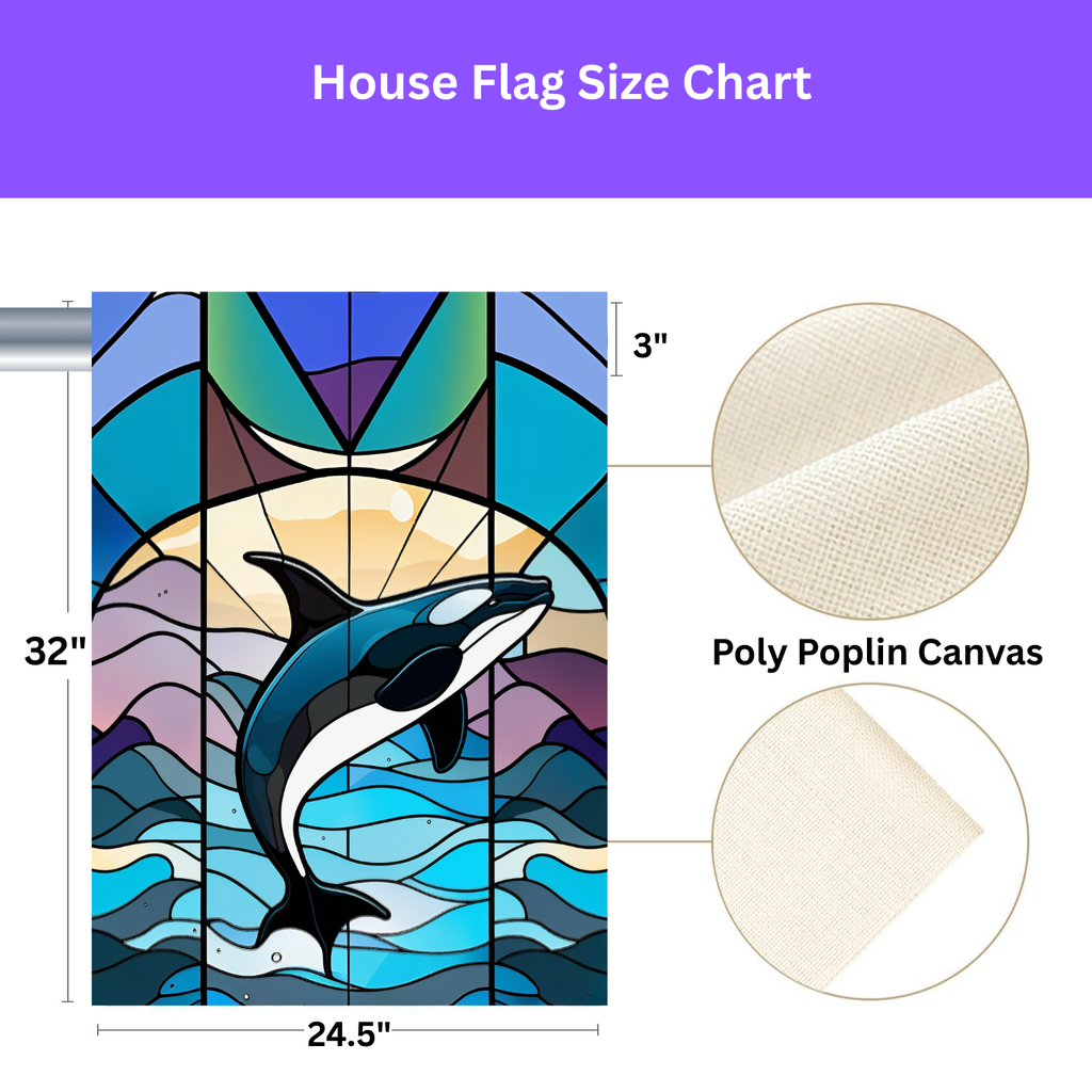 Stained Glass Orca Garden Flag - yard display - Dragonfire Gardens