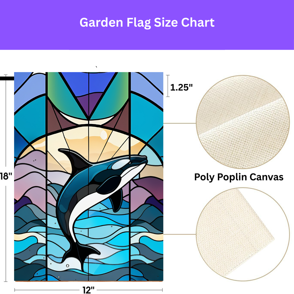 Stained Glass Orca Garden Flag - porch decor - Dragonfire Gardens