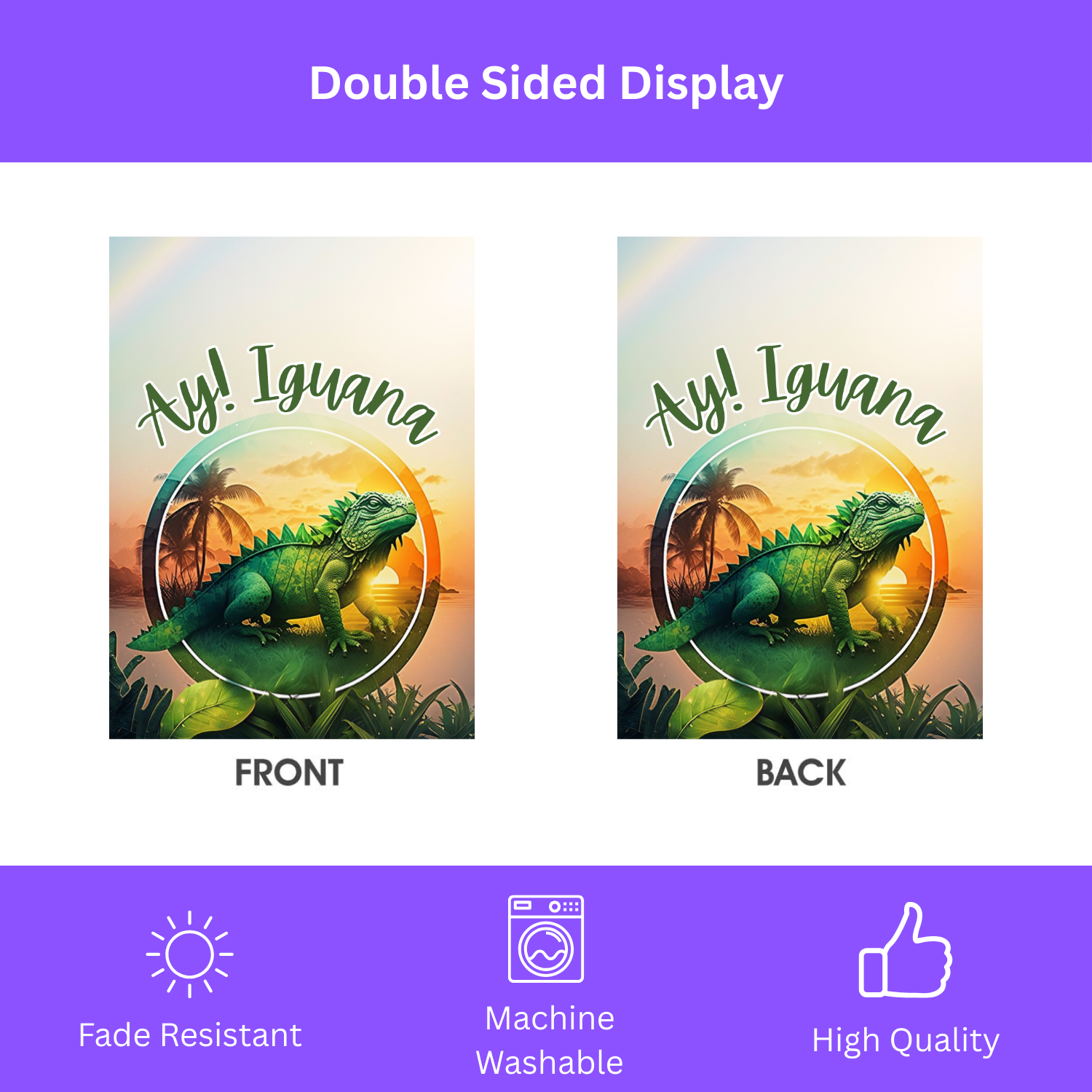 Ay! Iguana Garden Flag - double-sided design - Dragonfire Gardens
