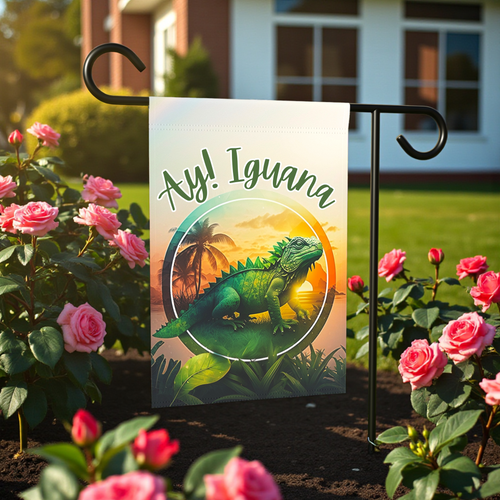 Ay! Iguana Garden Flag - front view - Dragonfire Gardens