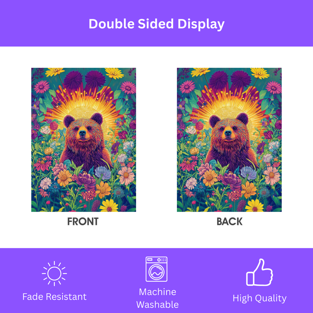 Bear in Flowers Garden Flag