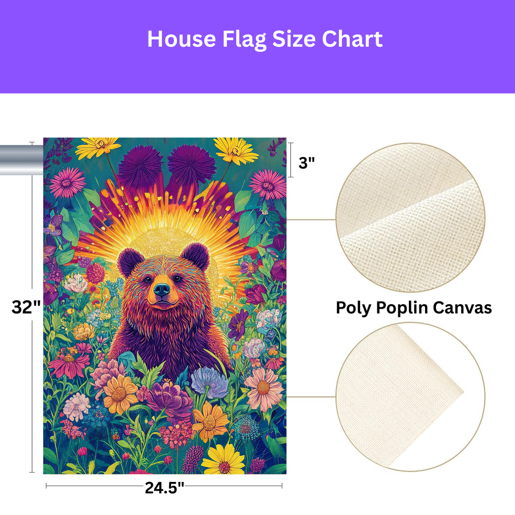 Bear in Flowers Garden Flag