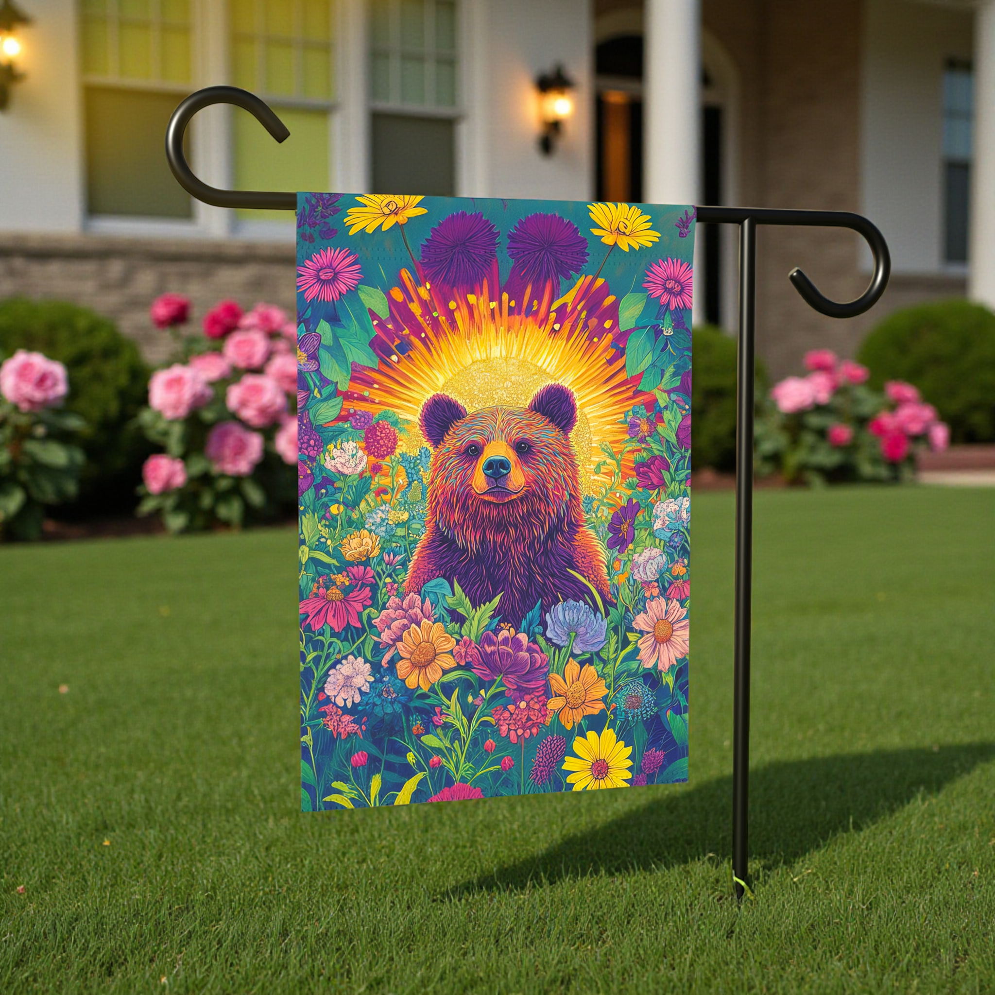 Bear in Flowers Garden Flag