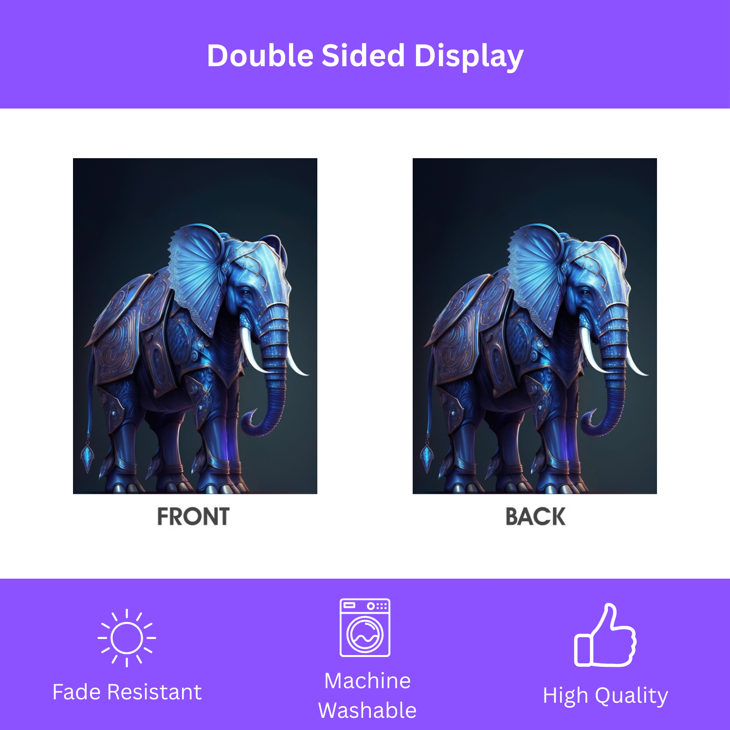 Blue Armor Elephant Garden Flag - double-sided design - Dragonfire Gardens