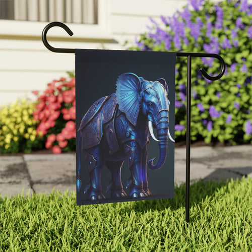 Blue Armor Elephant Garden Flag - outdoor display - Dragonfire Gardens