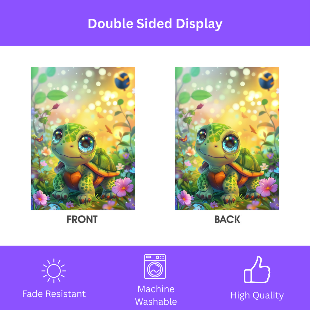 Whimsical Turtle Garden Flag - double-sided design - Dragonfire Gardens