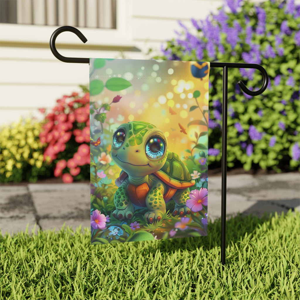 Whimsical Turtle Garden Flag - outdoor display - Dragonfire Gardens