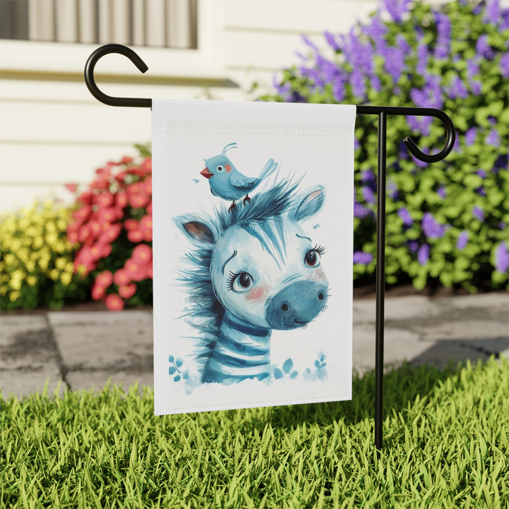 Blue Zebra Garden Flag - close-up detail - Dragonfire Gardens