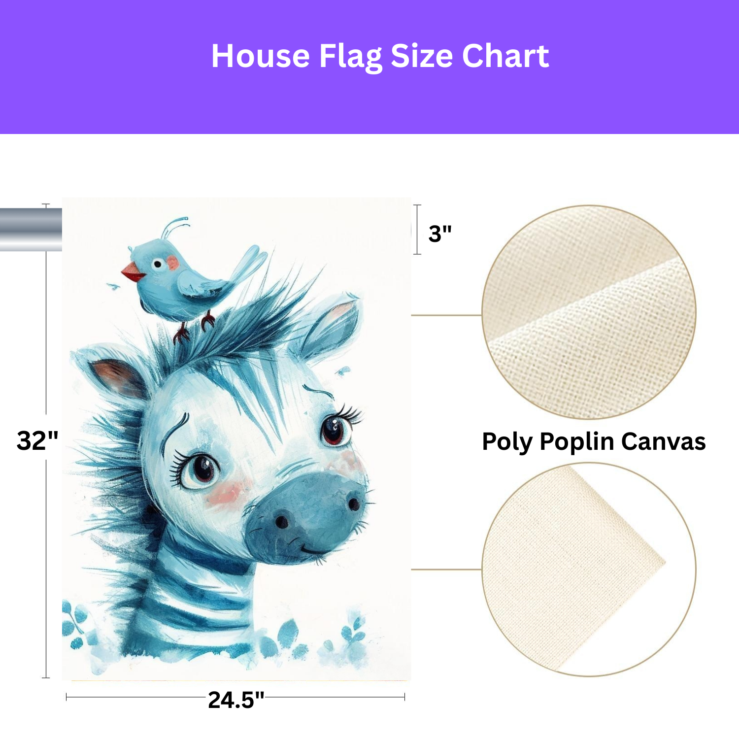 Blue Zebra Garden Flag - size comparison - Dragonfire Gardens
