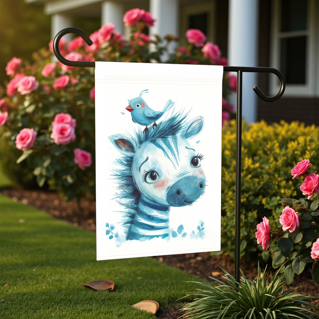Blue Zebra Garden Flag - front view - Dragonfire Gardens