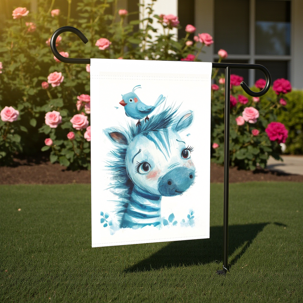 Blue Zebra Garden Flag - outdoor display - Dragonfire Gardens
