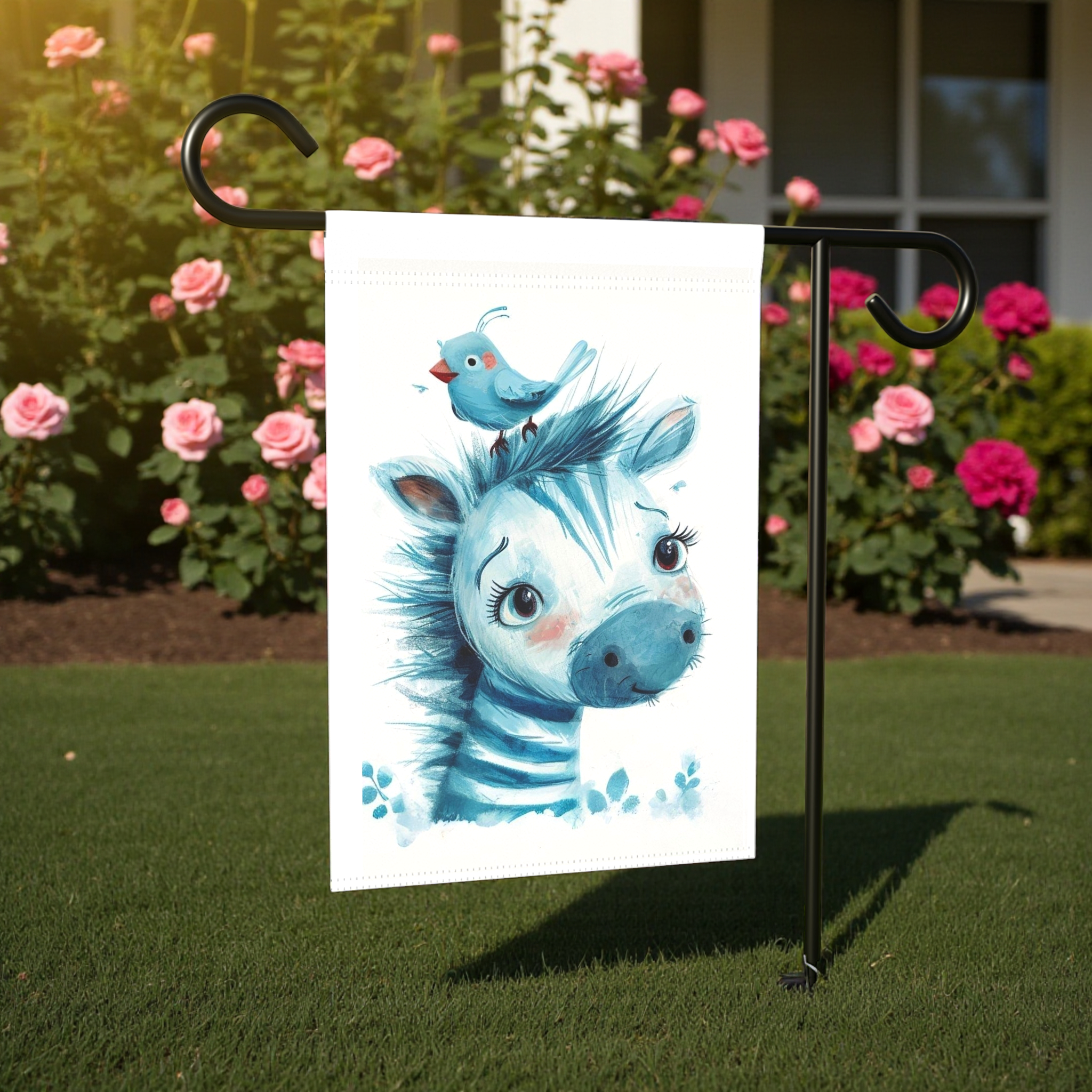 Blue Zebra Garden Flag - outdoor display - Dragonfire Gardens