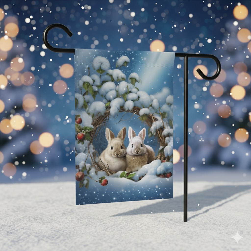 Branch Wreath Rabbit Winter Garden Flag