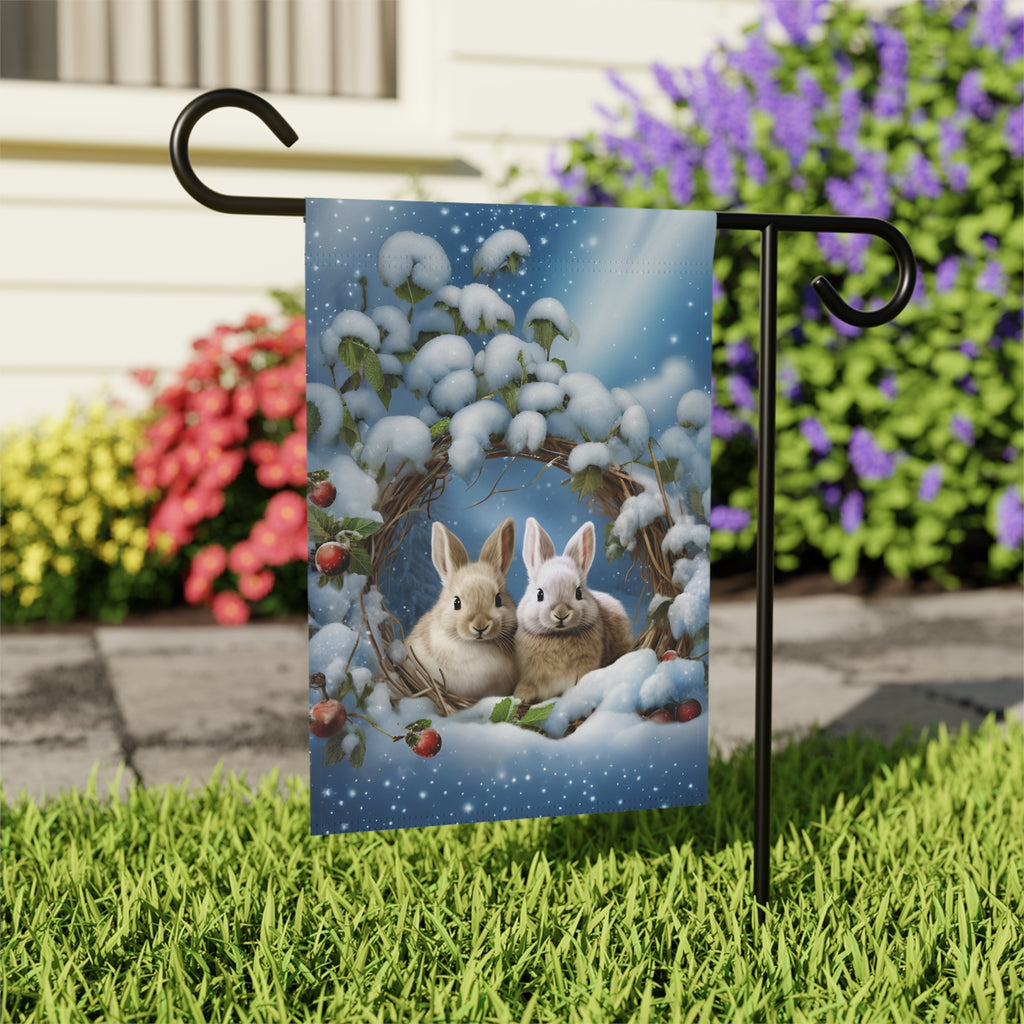 Branch Wreath Rabbit Winter Garden Flag