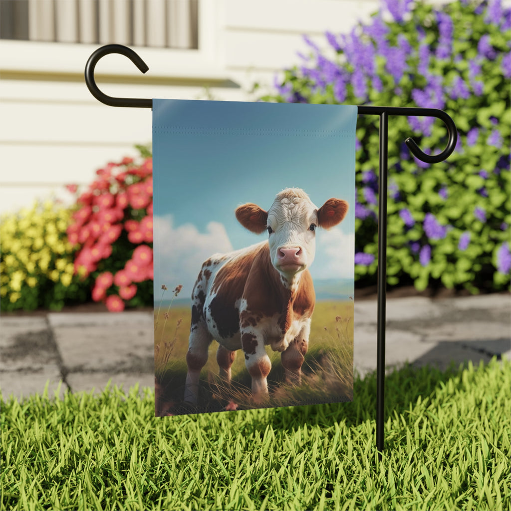 Calf in a Field Garden Flag - outdoor display - Dragonfire Gardens
