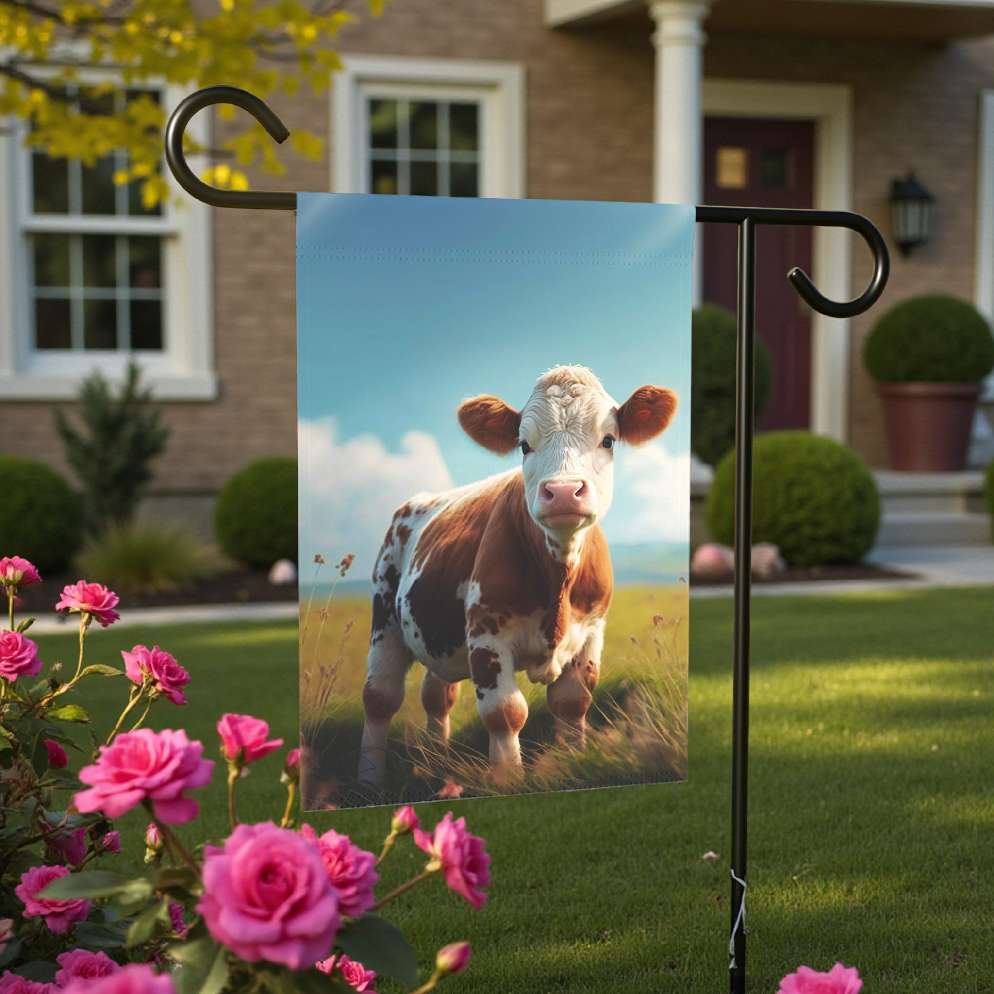 Calf in a Field Garden Flag - front view - Dragonfire Gardens