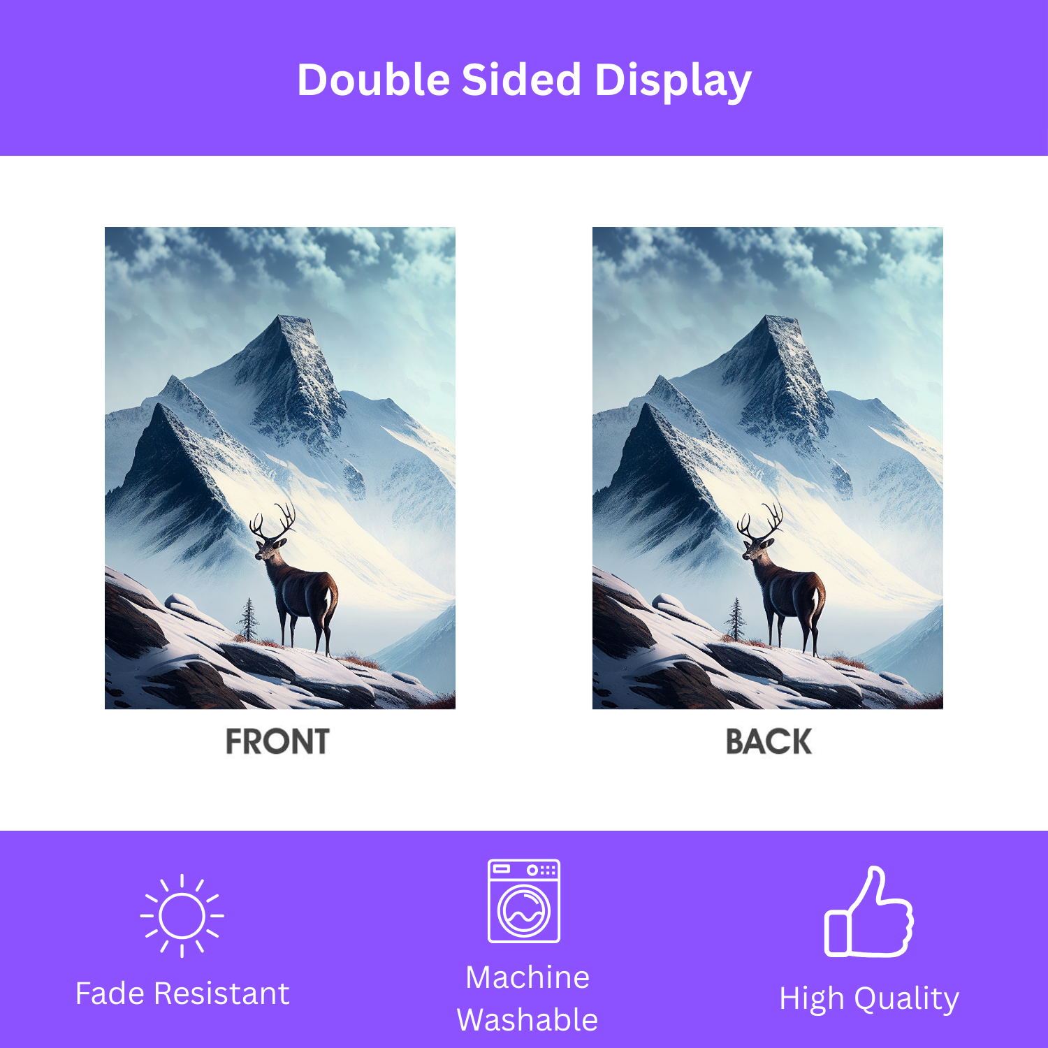 Deer and Snowy Mountain Garden Flag - double-sided design - Dragonfire Gardens