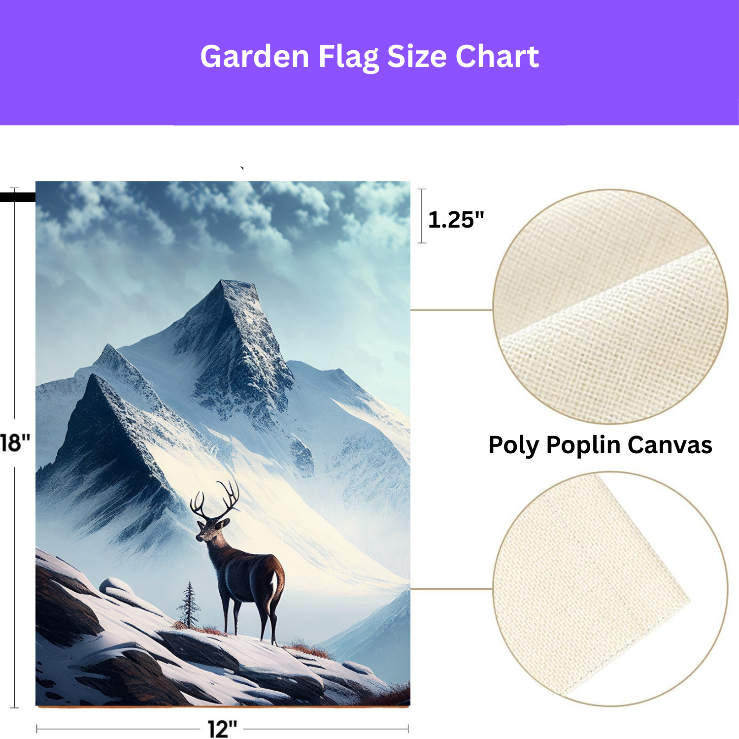 Deer and Snowy Mountain Garden Flag - porch decor - Dragonfire Gardens