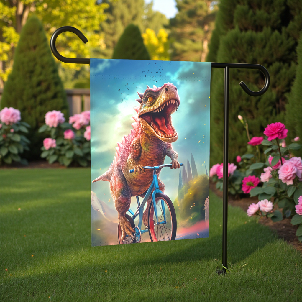 Dinosaur Bicycle Garden Flag