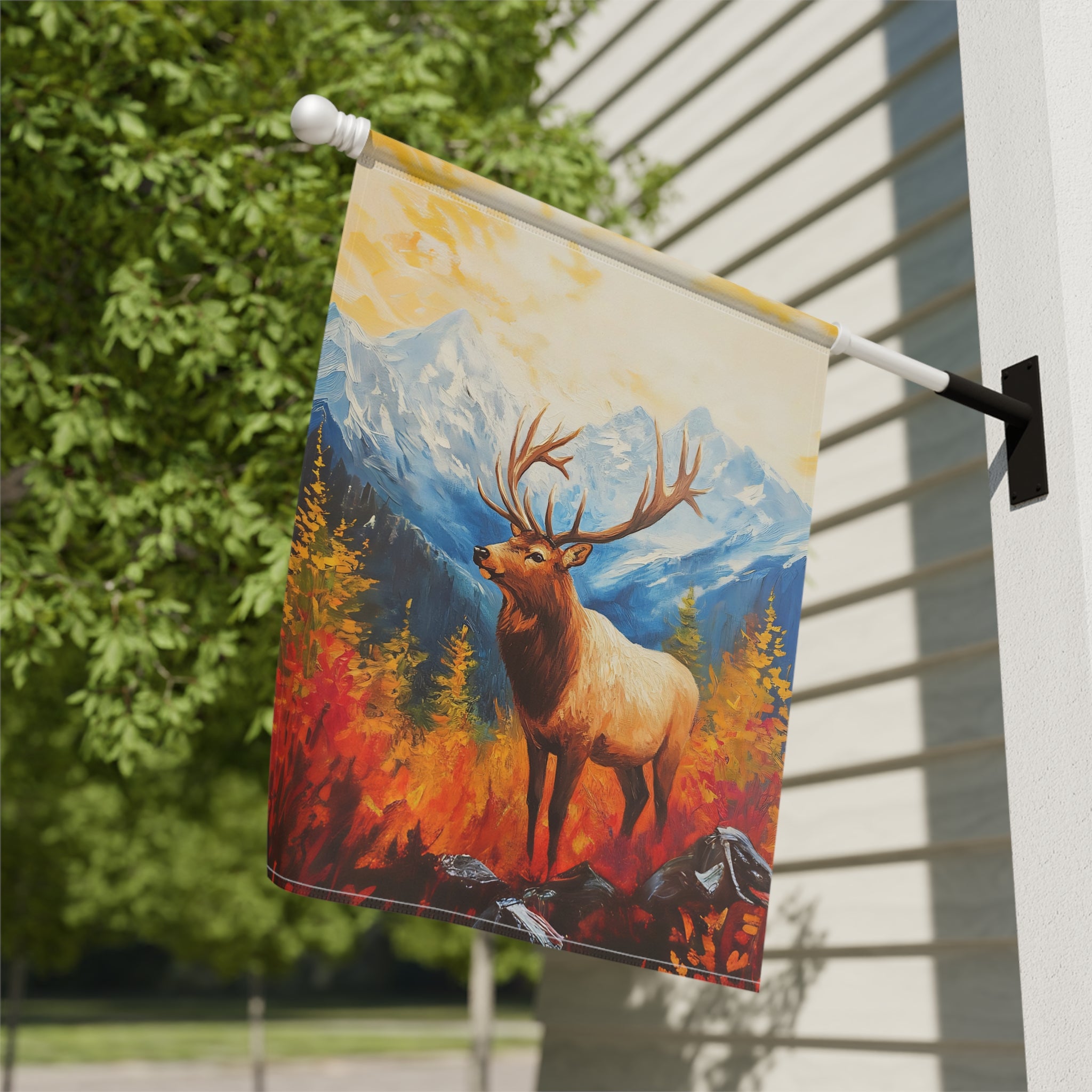 Elk Mountain Fall Garden Flag - close-up detail - Dragonfire Gardens