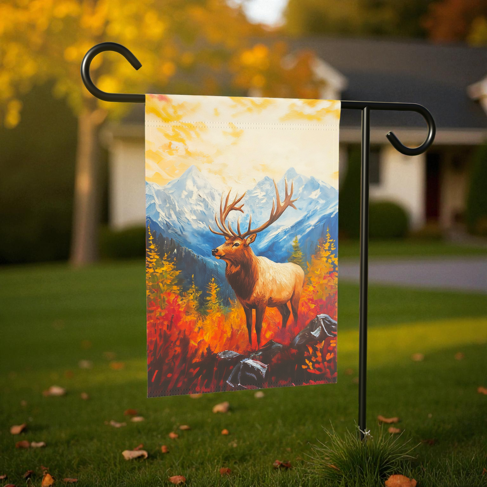 Elk Mountain Fall Garden Flag - size comparison - Dragonfire Gardens