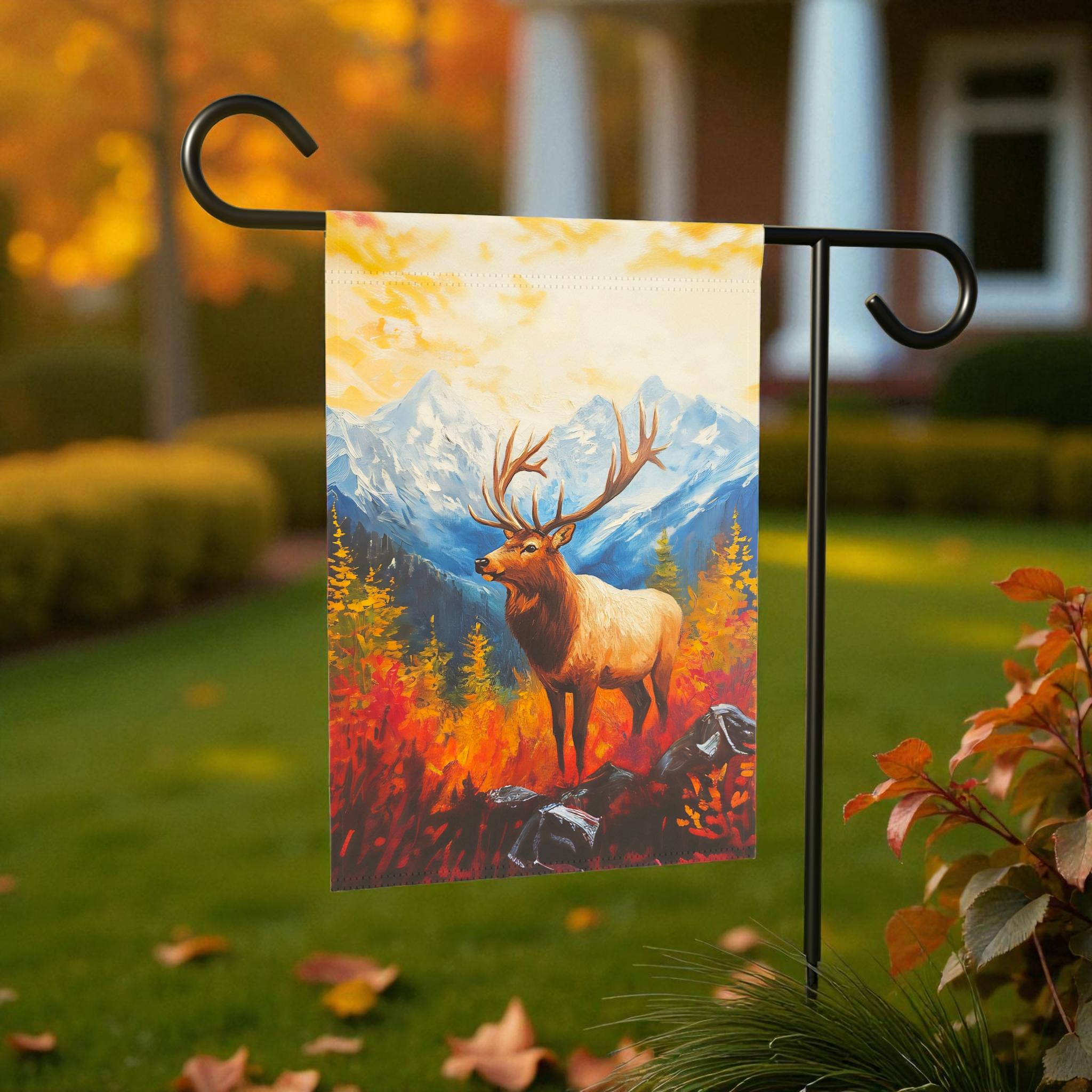Elk Mountain Fall Garden Flag - front view - Dragonfire Gardens